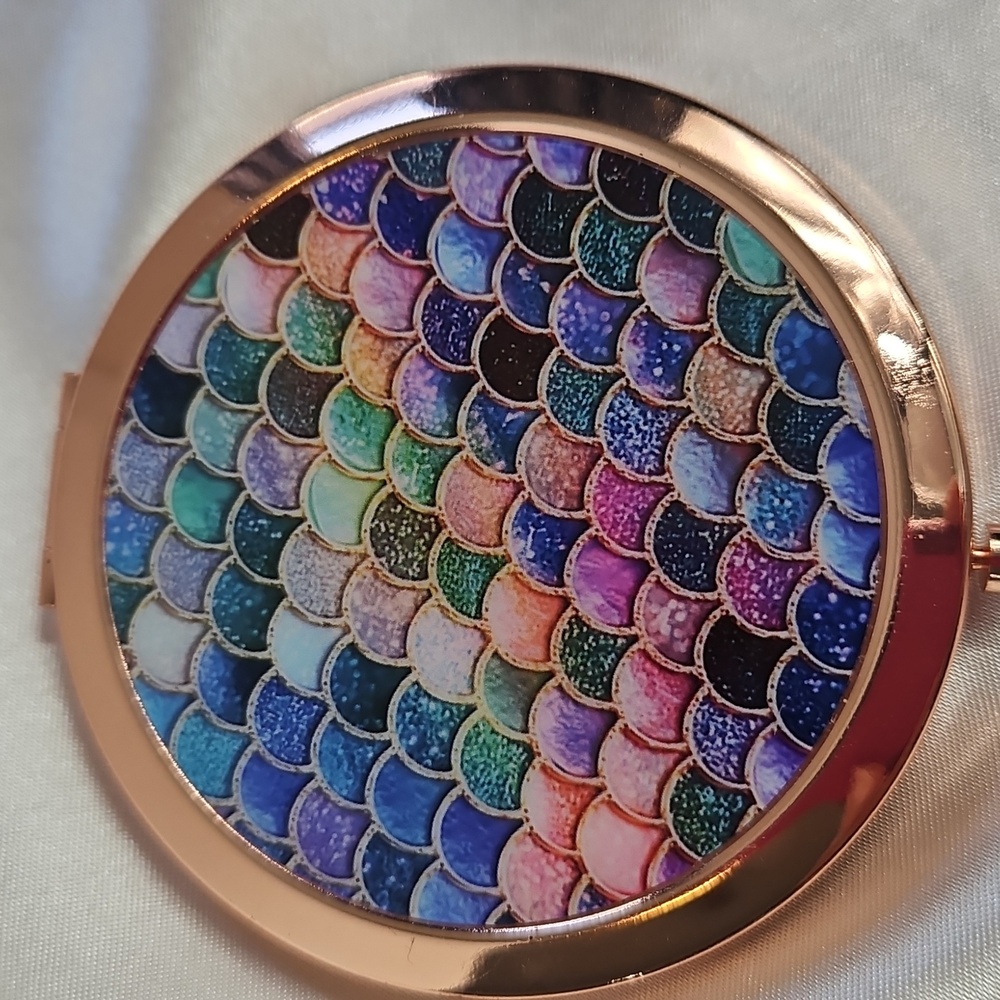 Colorful Mermaid Compact Mirror On Copper